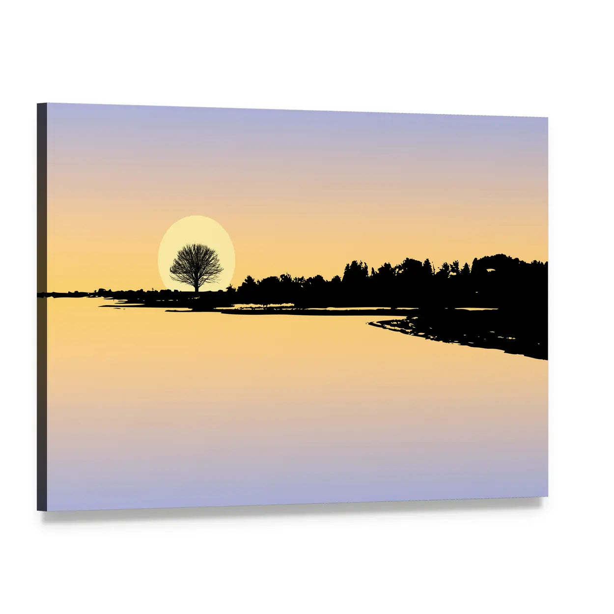 Sunset Over Lake Canvas Wall Art, single panel gallery wrapped canvas, angled product view