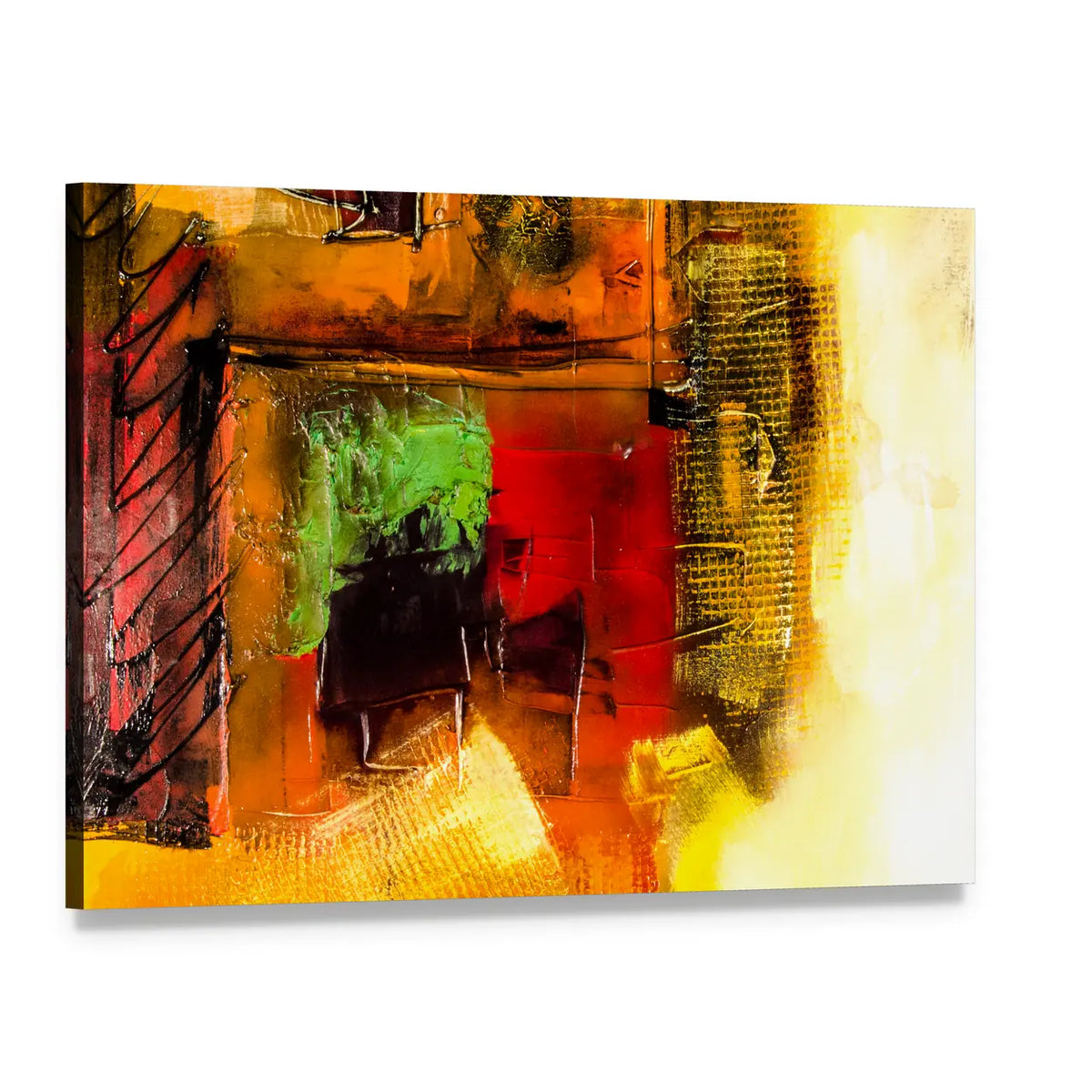 Modern Brushstrokes Abstract Canvas Wall Art, single panel gallery wrapped canvas, angled product view