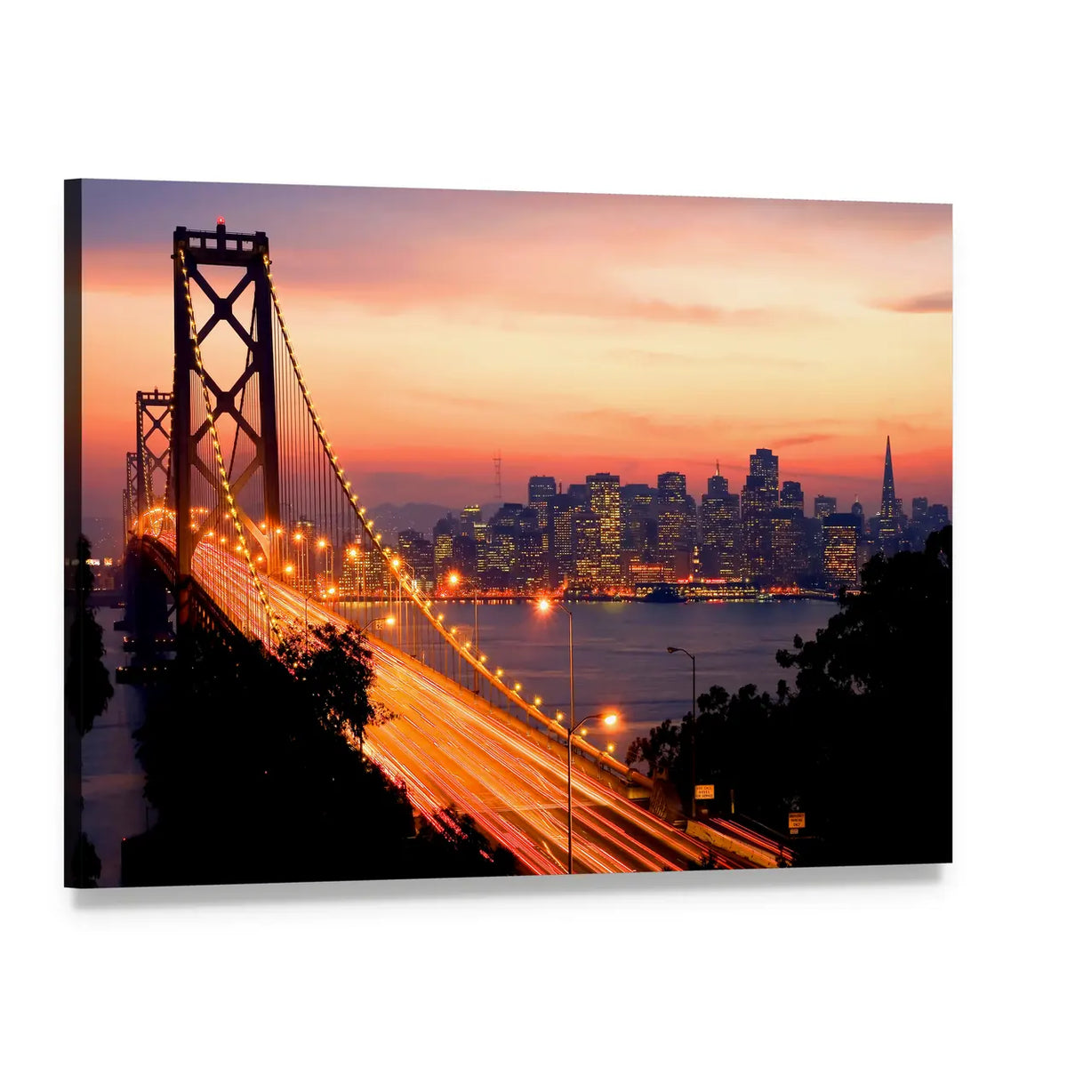 San Francisco Bay Bridge at Sunset Canvas Wall Art, single panel gallery wrapped canvas, angled product view
