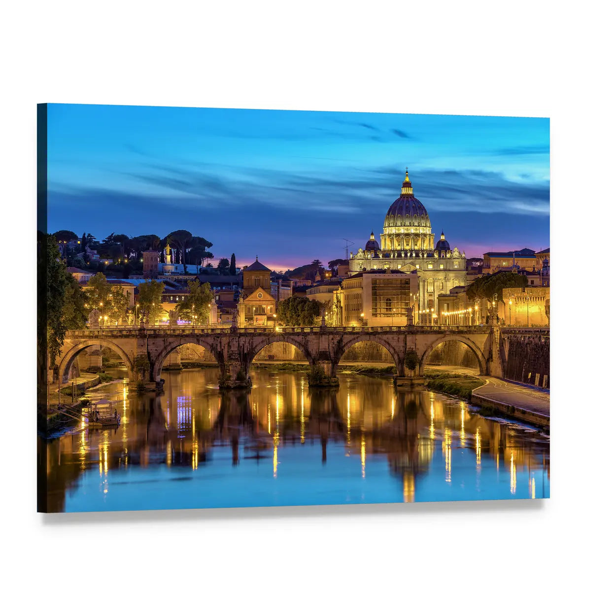 St. Peter's Basilica at Dusk, Rome Canvas Wall Art, single panel gallery wrapped canvas, angled product view