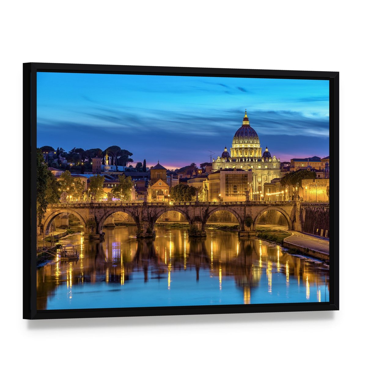 Sunset at Saint Peter's Basilica Canvas Wall Art, framed canvas in a black floater frame, angled product view