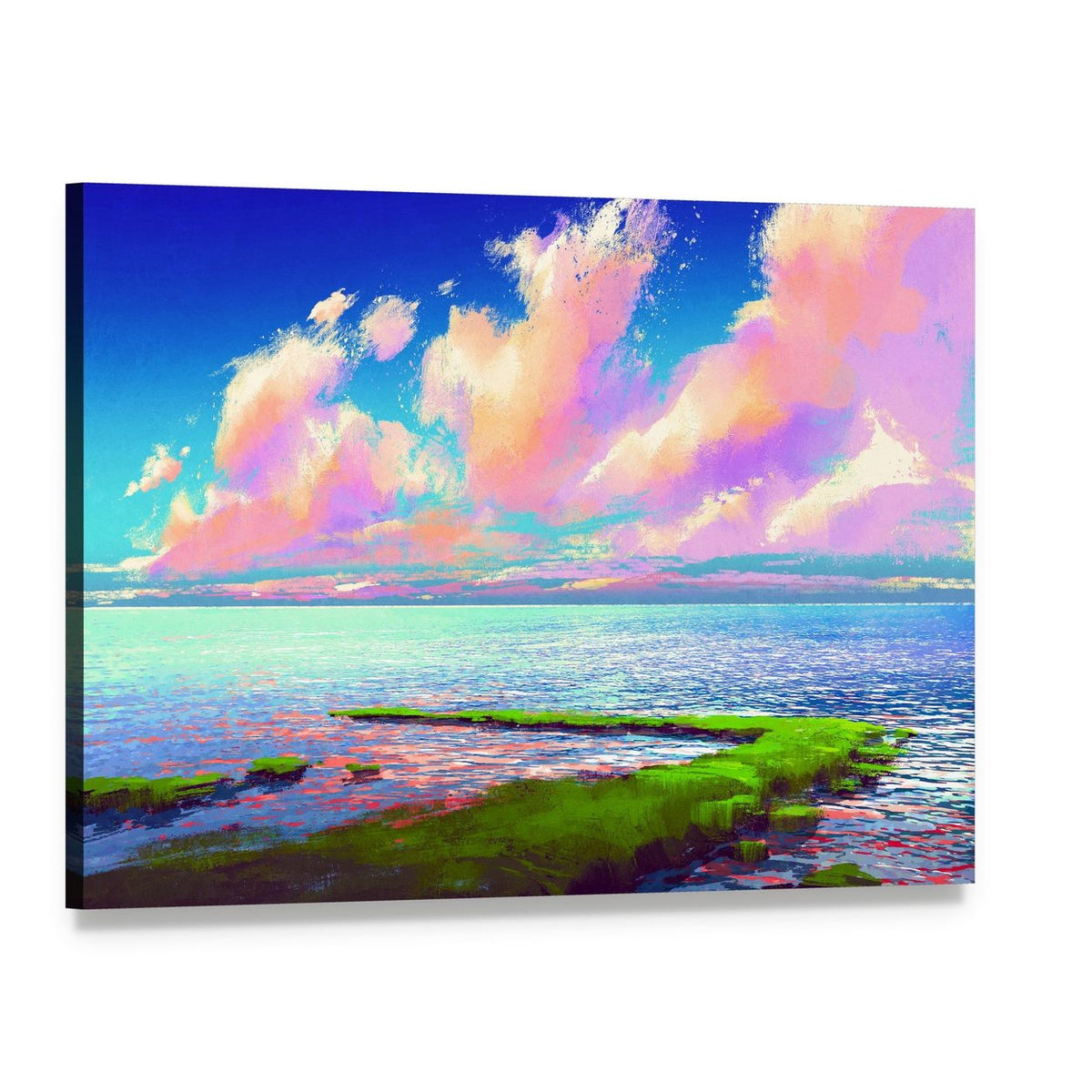 Sea Painting Canvas Wall Art, single panel gallery wrapped canvas, angled product view