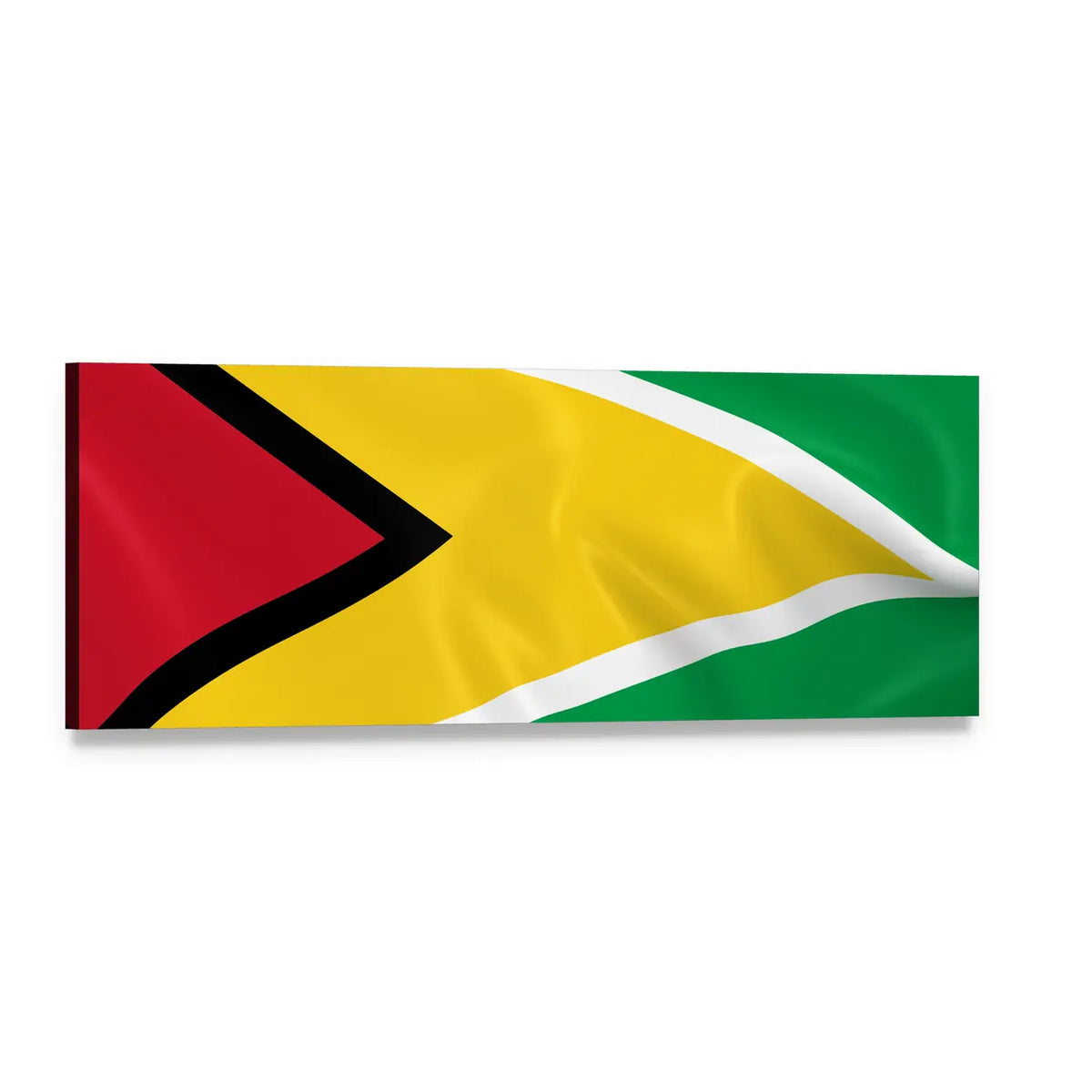 Waving Guyana Flag with Golden Arrowhead Panoramic Canvas Wall Art, single panel gallery wrapped canvas, angled product view