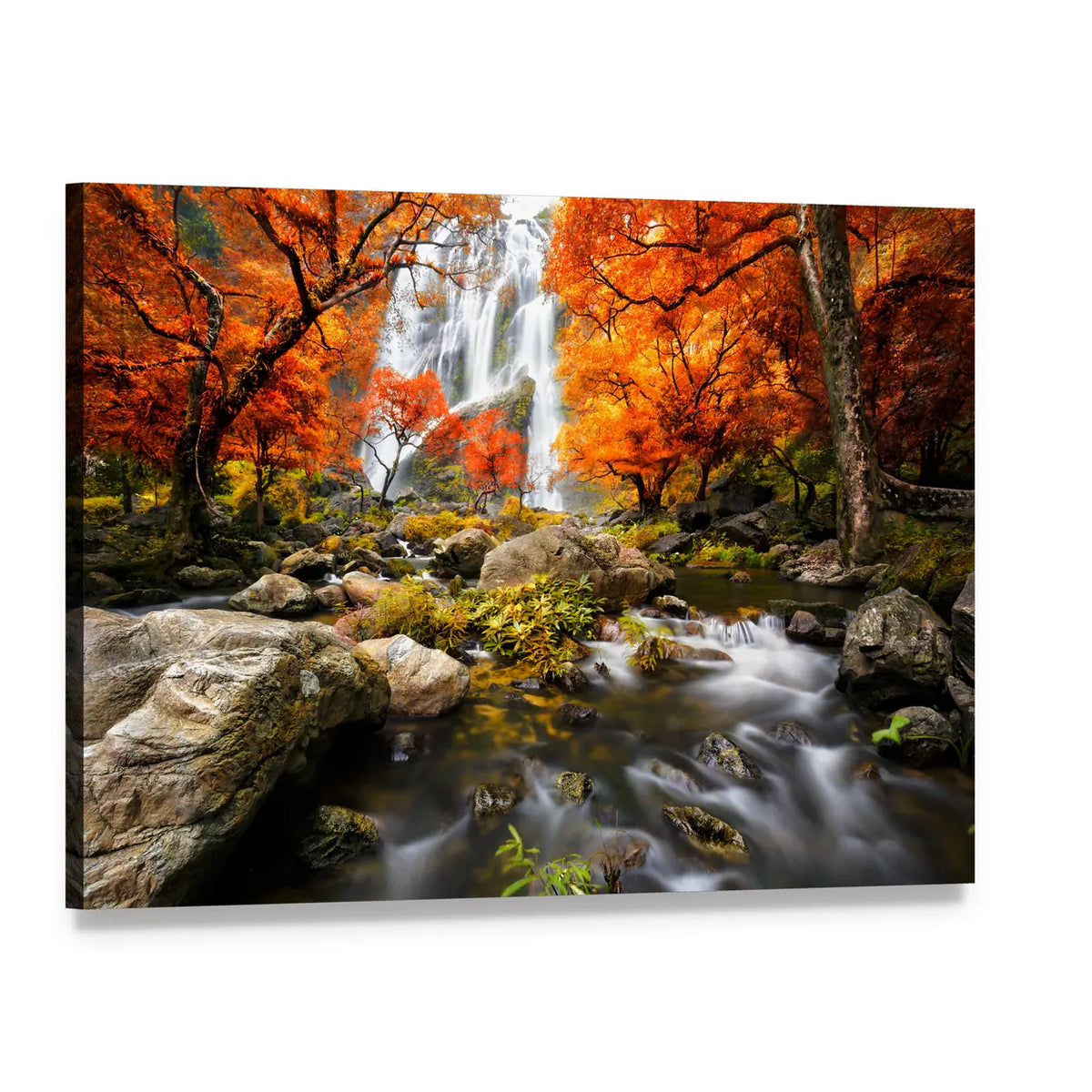 Autumn Waterfall In Kanchanaburi Thailand Canvas Wall Art, single panel gallery wrapped canvas, angled product view