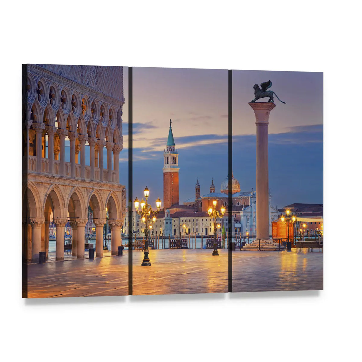 St Mark's Square, Venice Canvas Wall Art, 3 panel 3 Horizontal layout gallery wrapped canvas set, angled product view