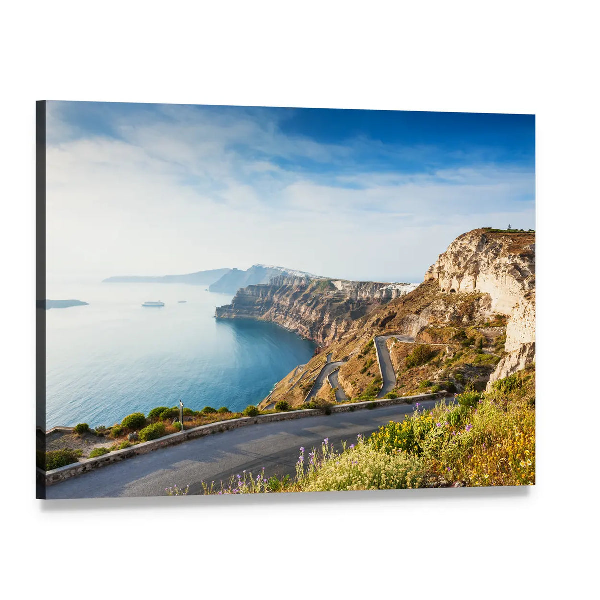 Mountain Road to Santorini Island Canvas Wall Art, single panel gallery wrapped canvas, angled product view