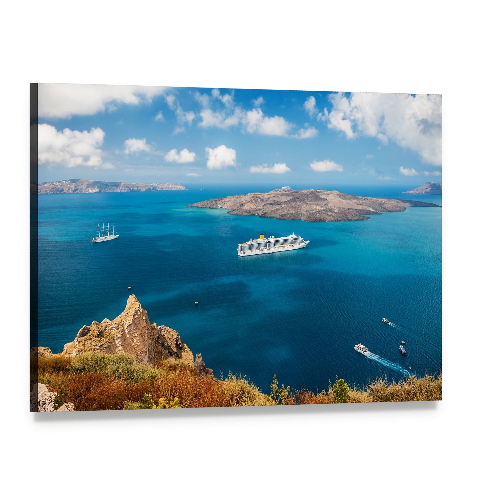 Cruise Ship on Vibrant Blue Sea Canvas Wall Art, single panel gallery wrapped canvas, angled product view