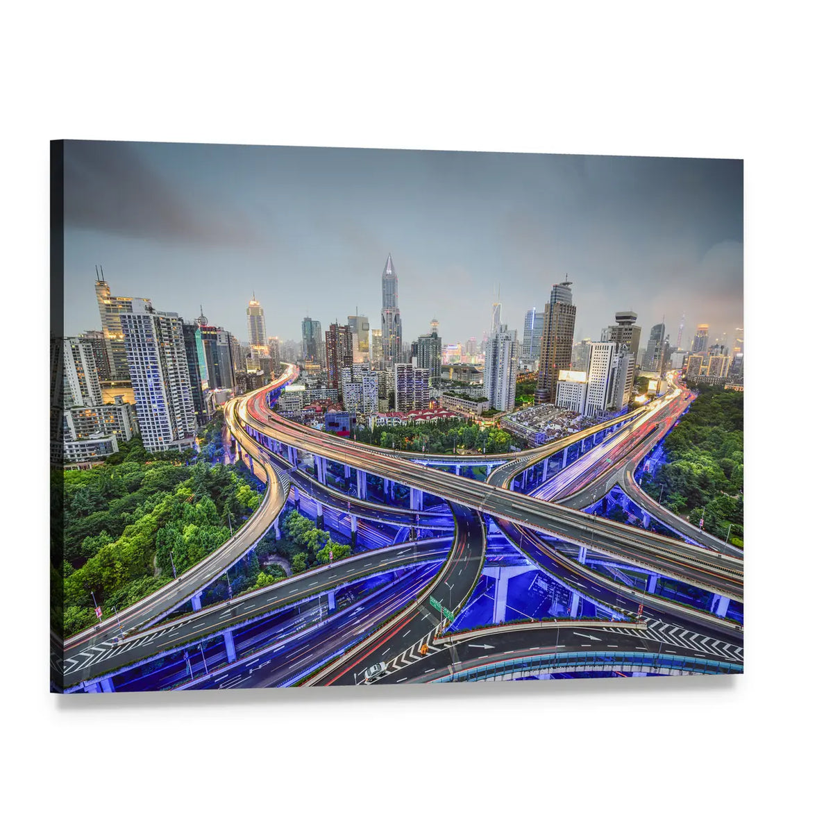 Shanghai Highway Junctions Canvas Wall Art, single panel gallery wrapped canvas, angled product view