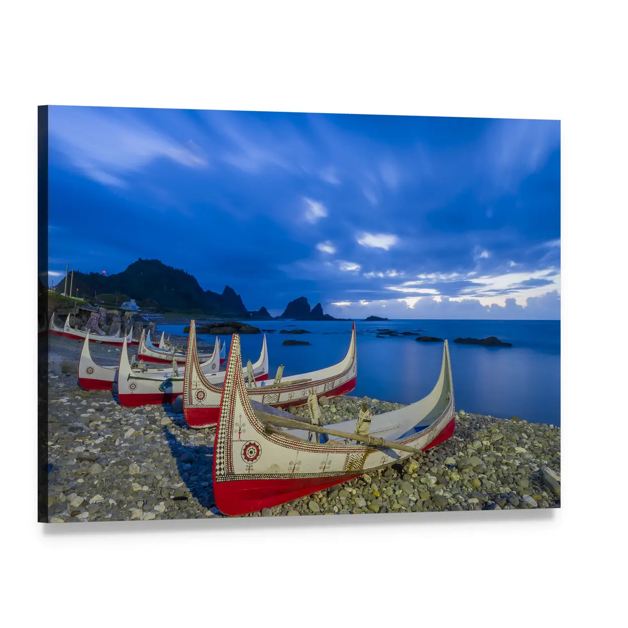 Boats at Orchid Island Canvas Wall Art, single panel gallery wrapped canvas, angled product view