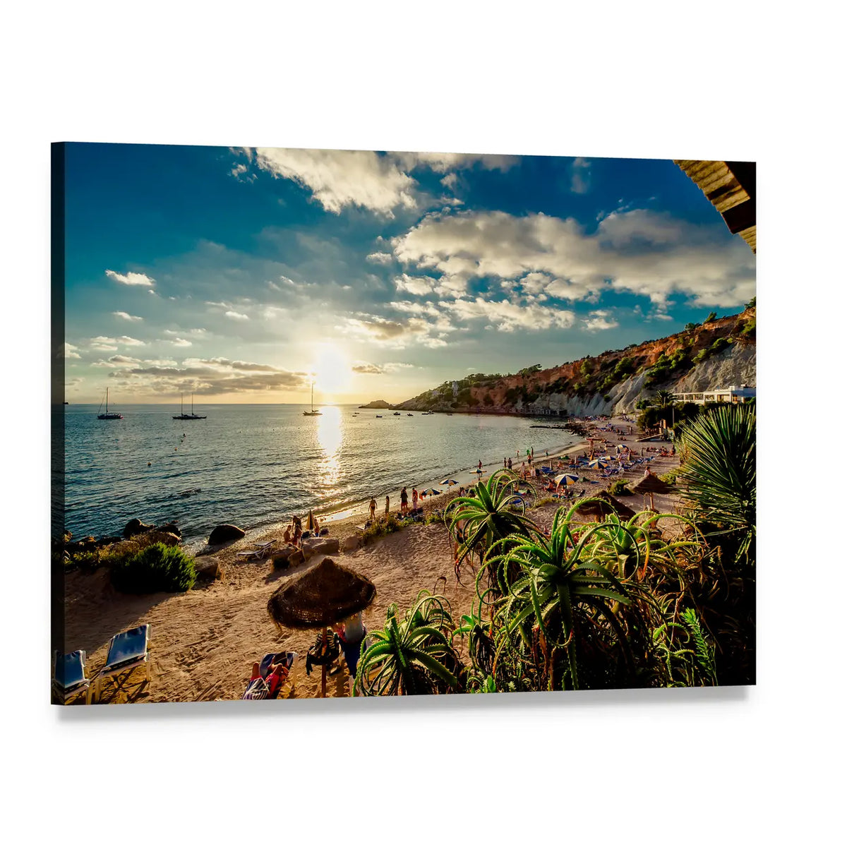 Cala D'hort Beach at Sunset Canvas Wall Art, single panel gallery wrapped canvas, angled product view