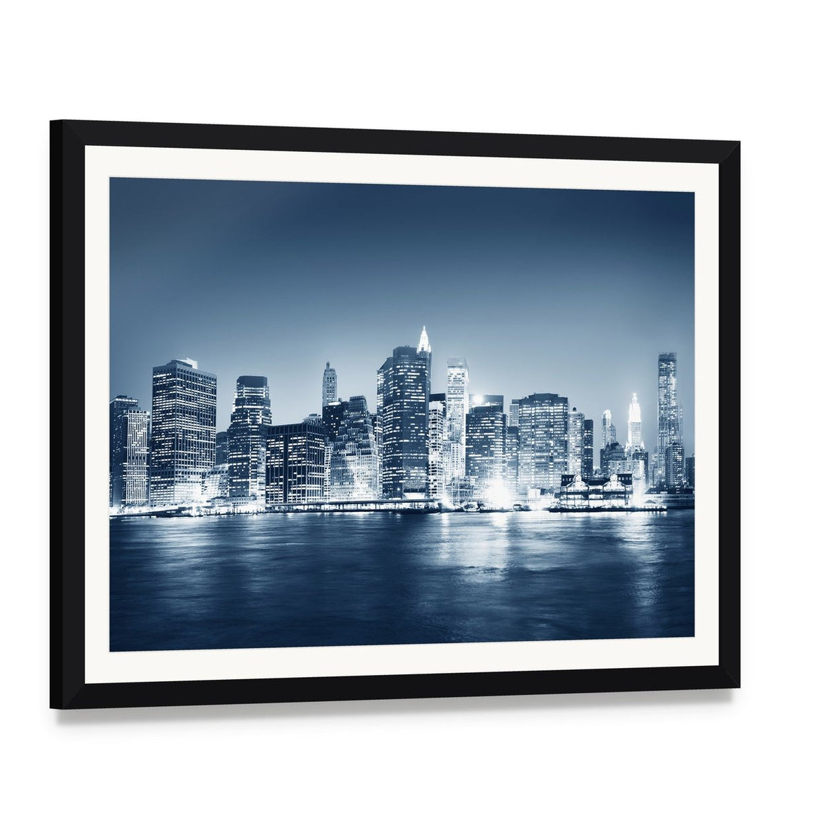 Building Skyscraper Ny Canvas Wall Art, framed print with white mat and black frame, angled product view