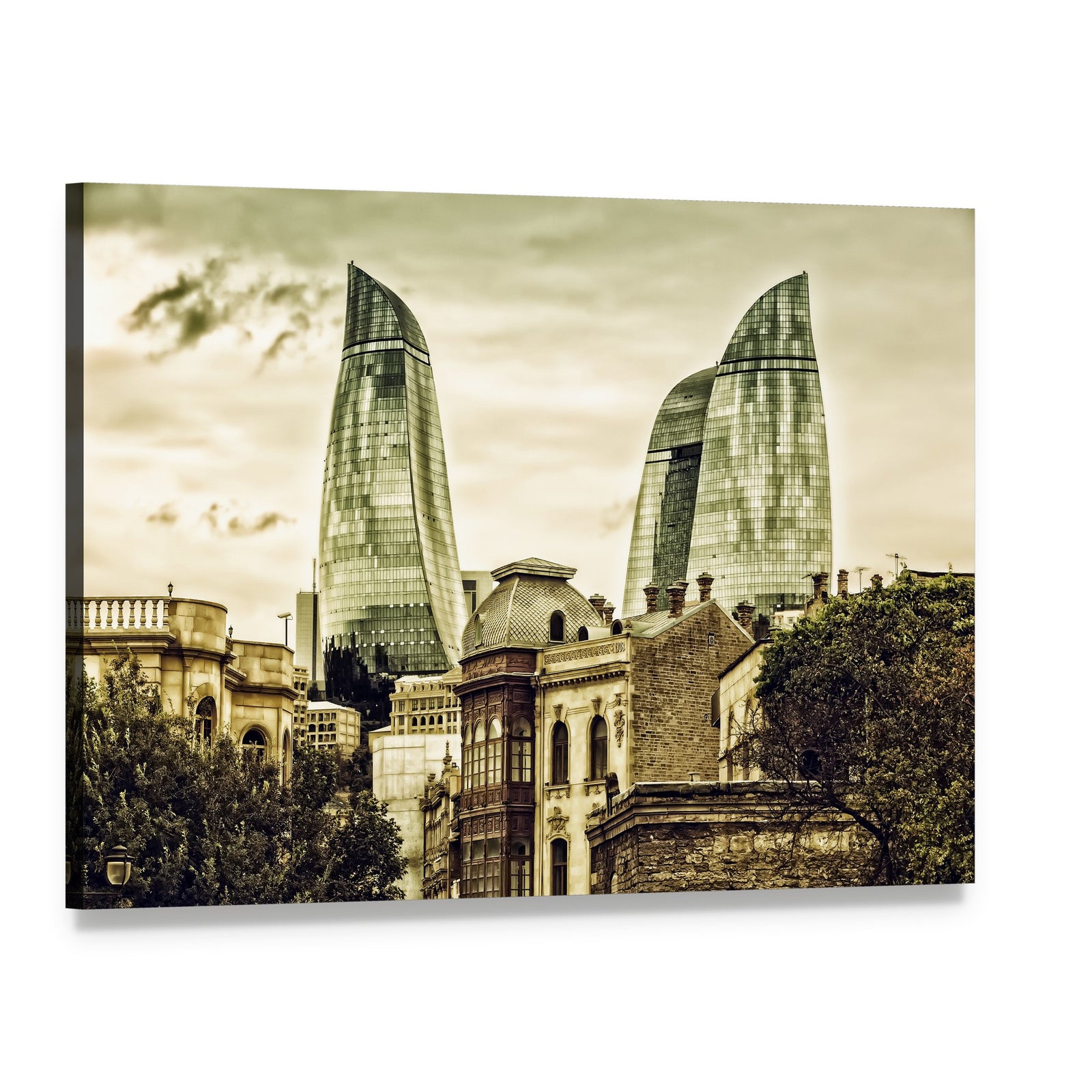 Flame Towers in Baku Canvas Wall Art, single panel gallery wrapped canvas, angled product view