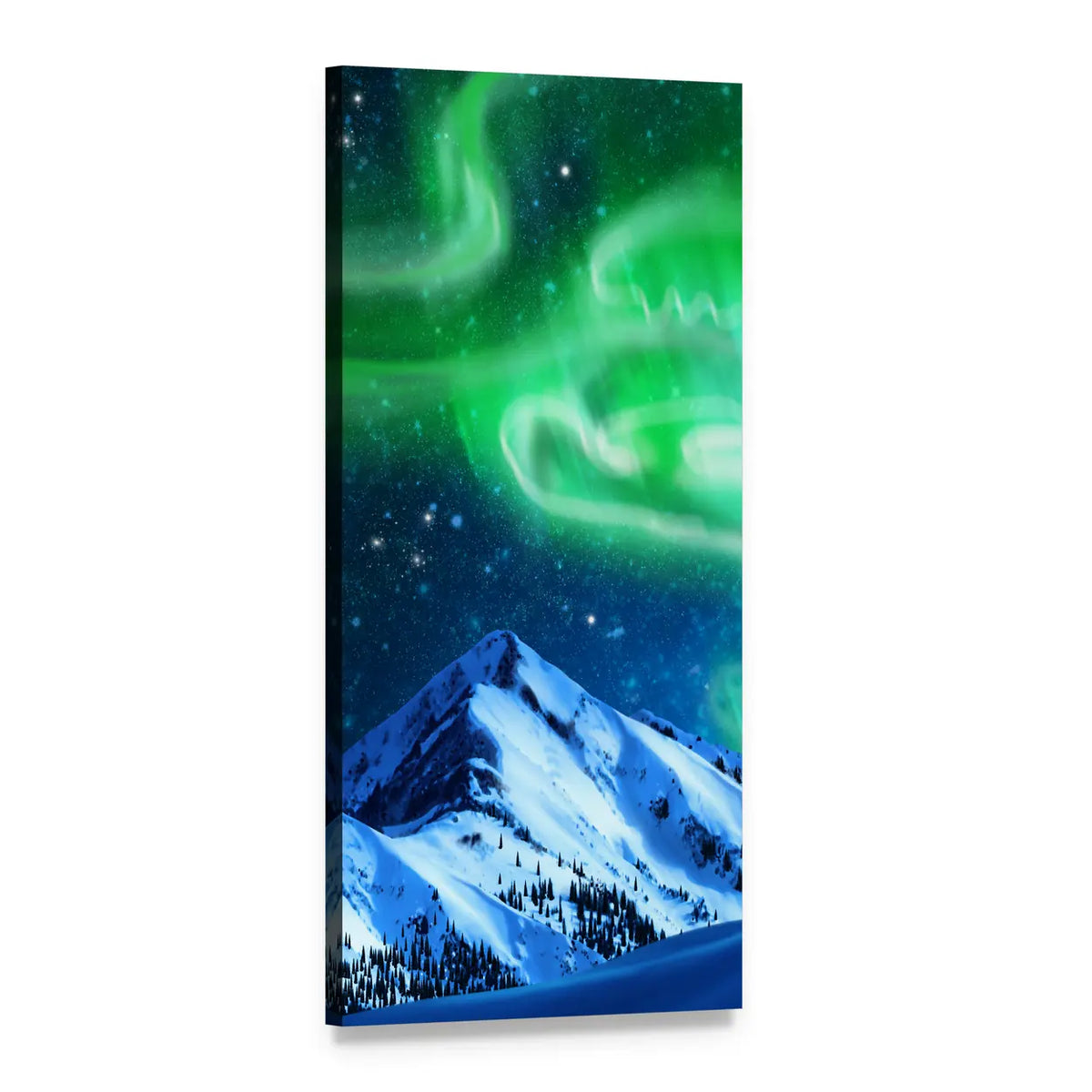 Aurora Borealis Over Snow-capped Peak Vertical Canvas Wall Art, 1 panel 1 Vertical layout gallery wrapped canvas set, angled product view