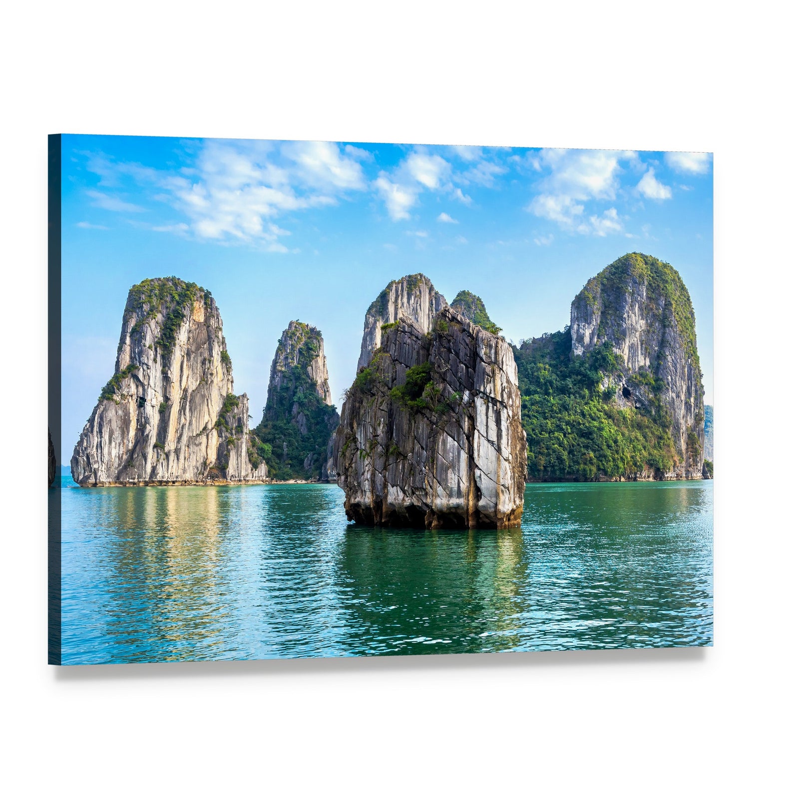 Limestone Karst Islands Over Turquoise Water Canvas Wall Art, single panel gallery wrapped canvas, angled product view