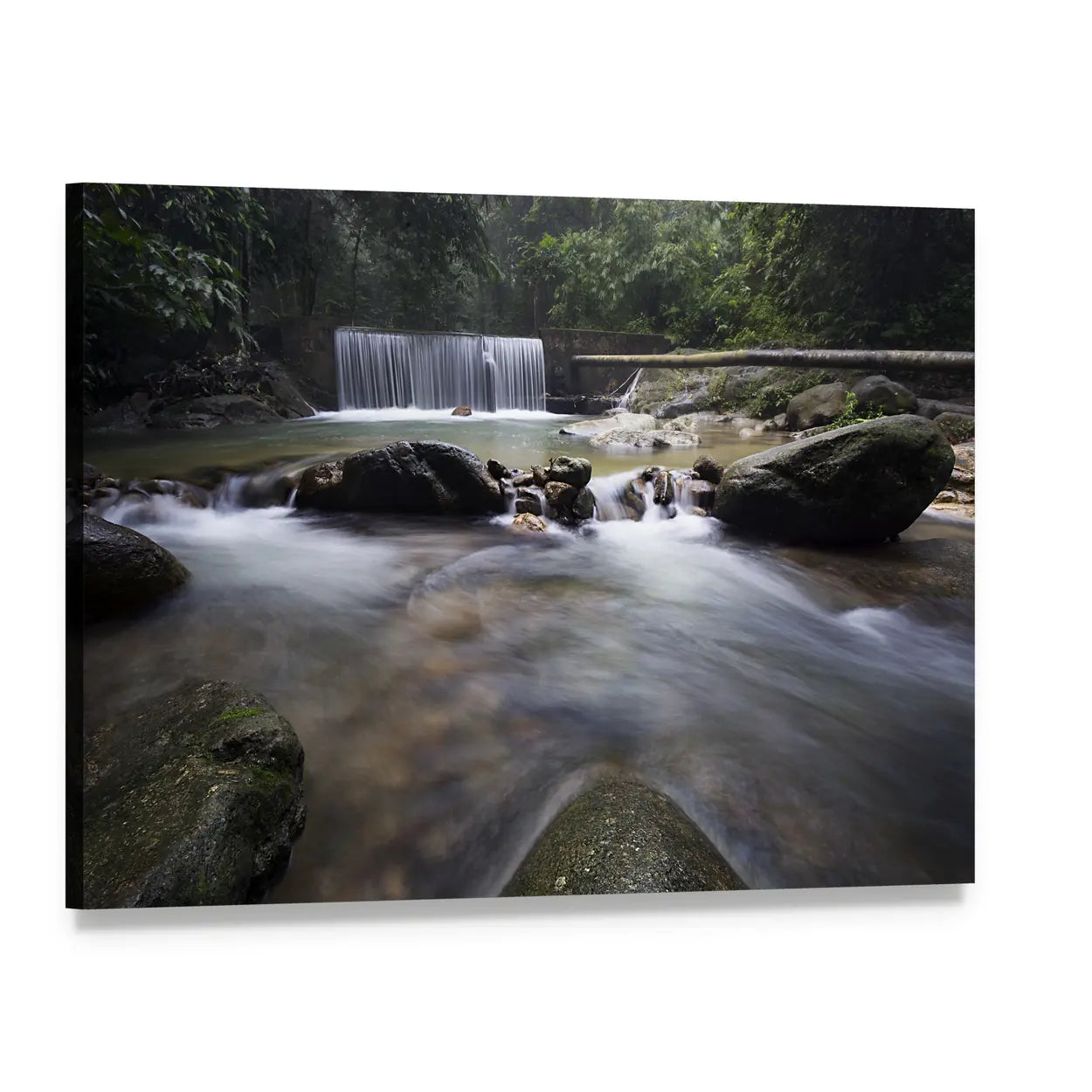 Tropical Rainforest Waterfall Canvas Wall Art, single panel gallery wrapped canvas, angled product view