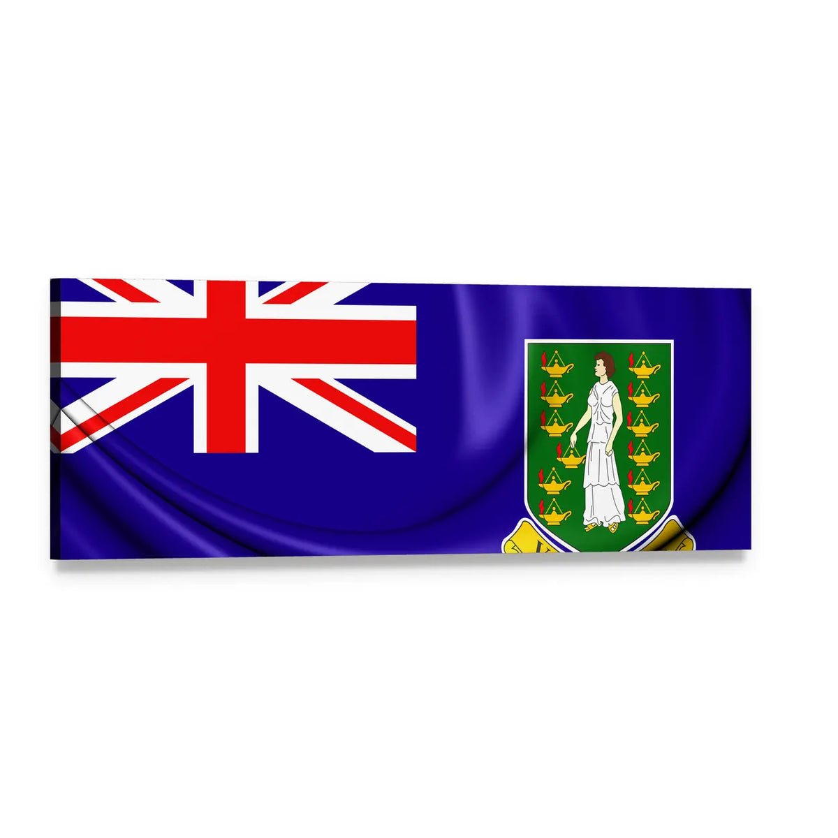 British Virgin Islands Flag with Saint Ursula Crest Panoramic Canvas Wall Art, single panel gallery wrapped canvas, angled product view