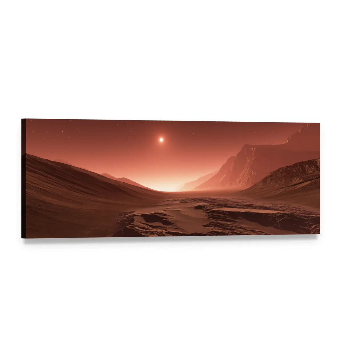 Sunset on Mars Panoramic Canvas Wall Art, single panel gallery wrapped canvas, angled product view
