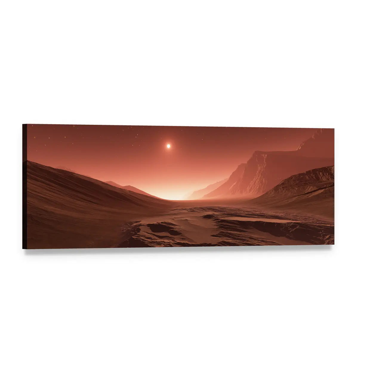 Sunset on Mars Panoramic Canvas Wall Art, single panel gallery wrapped canvas, angled product view