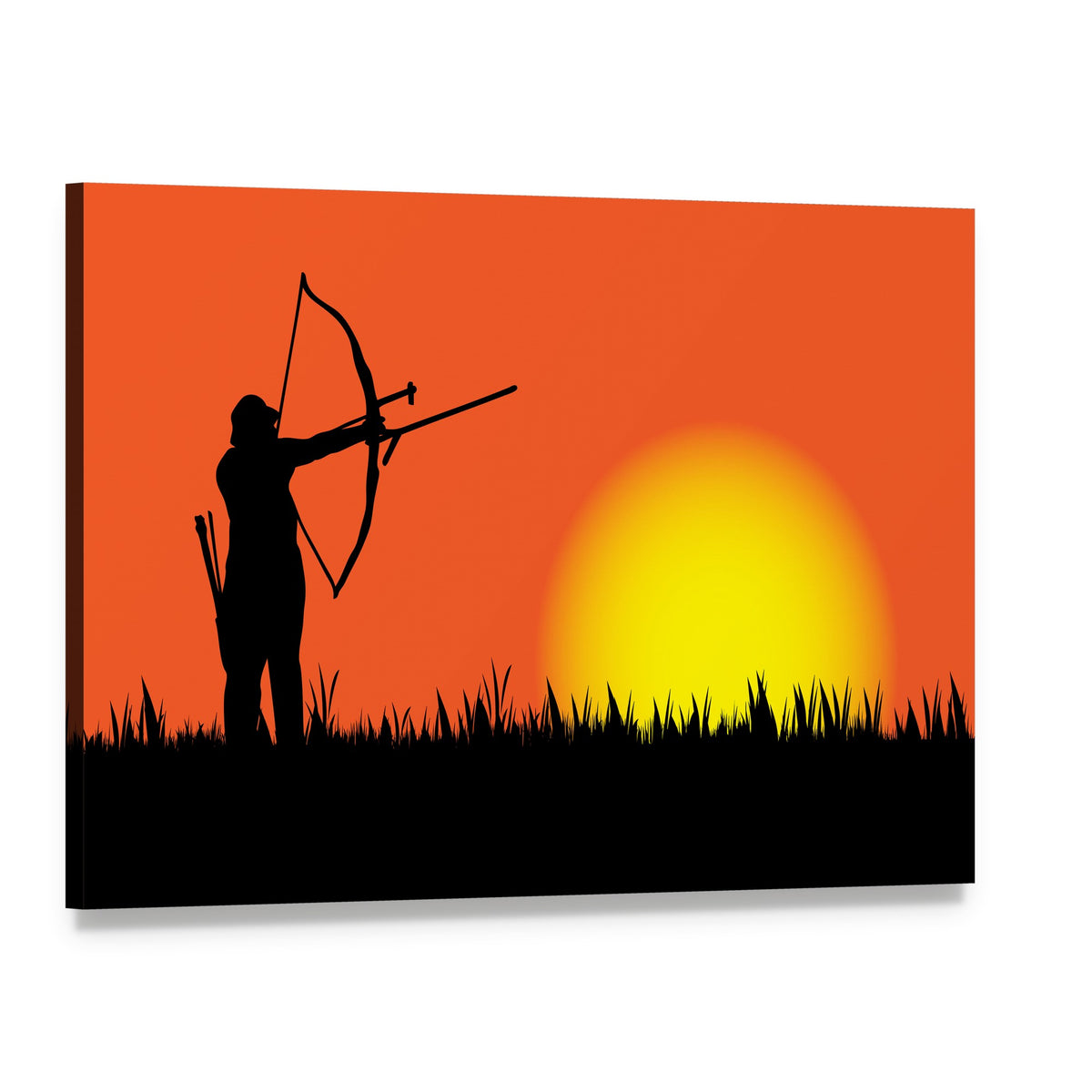 Archer Silhouette at Sunset Canvas Wall Art, single panel gallery wrapped canvas, angled product view