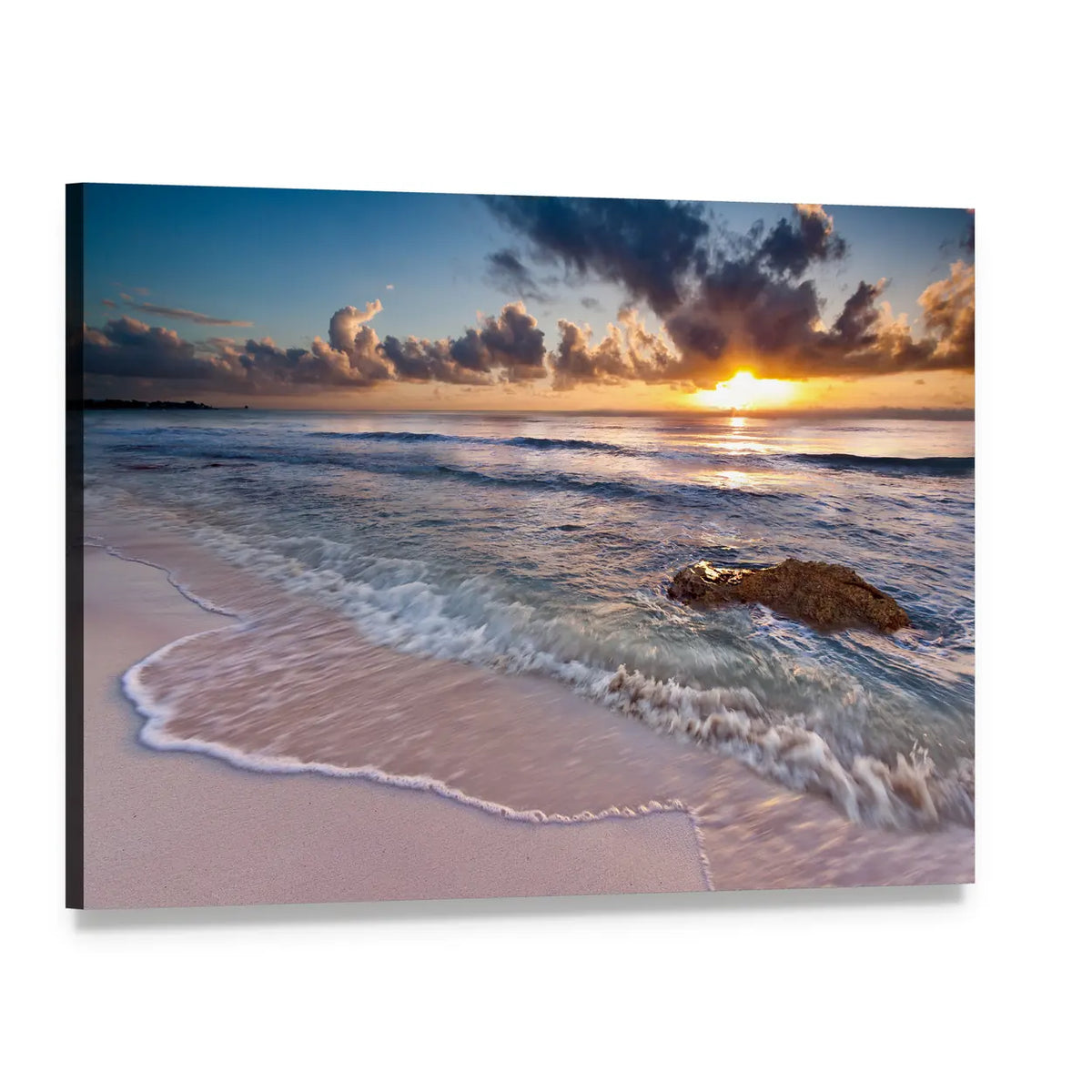 Caribbean Coastline at Sunrise Canvas Wall Art, single panel gallery wrapped canvas, angled product view