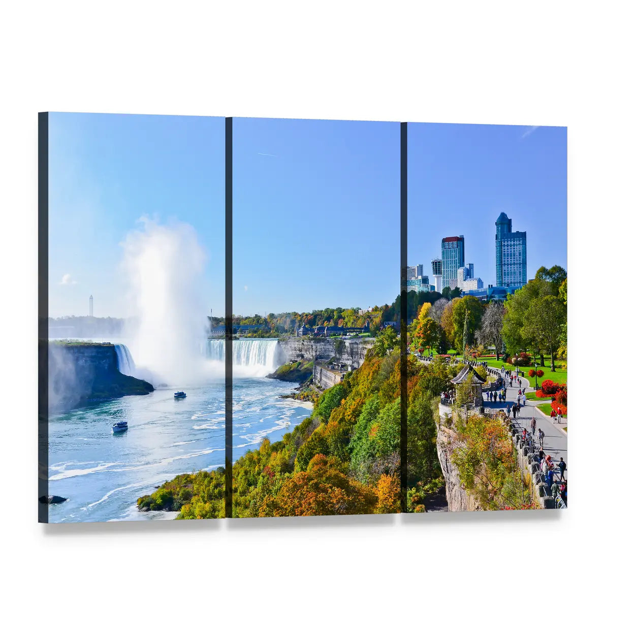 Autumn View of Niagara Falls Canvas Wall Art, 3 panel 3 Horizontal layout gallery wrapped canvas set, angled product view