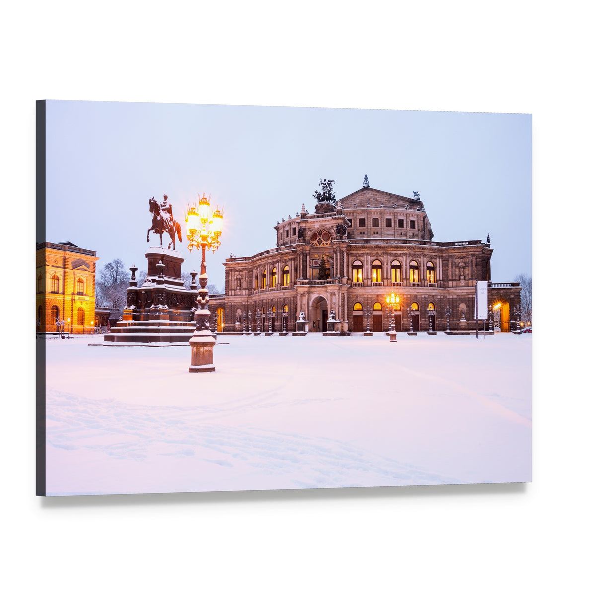 Semperoper in Winter Evening Canvas Wall Art, single panel gallery wrapped canvas, angled product view