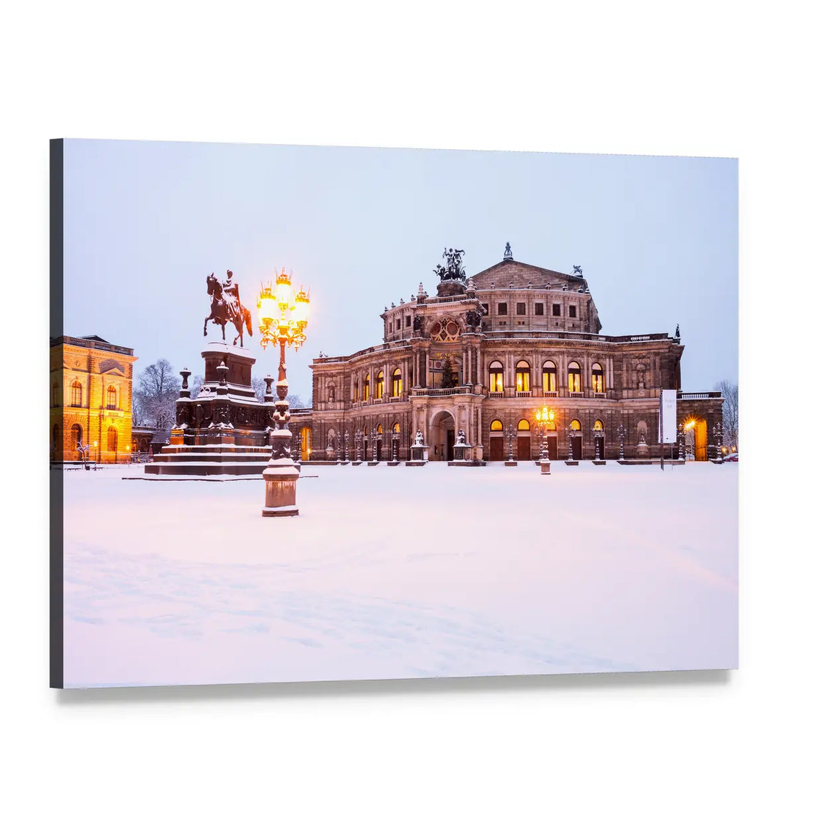 Semperoper Winter Evening Canvas Wall Art, single panel gallery wrapped canvas, angled product view