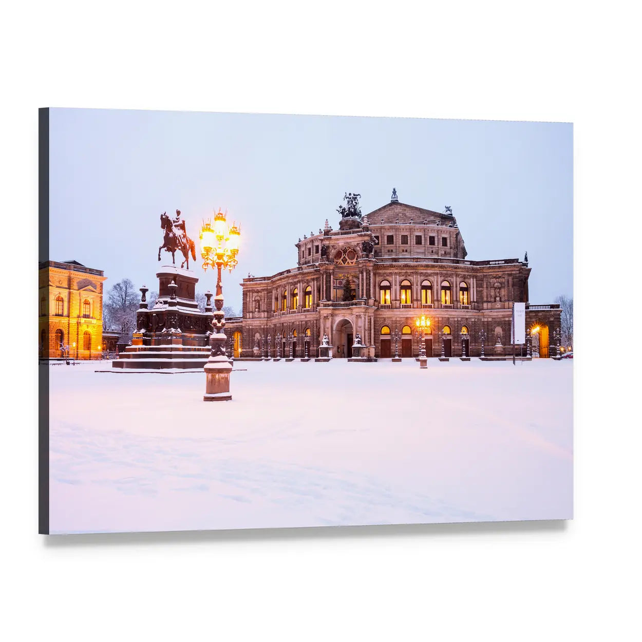 Semperoper Winter Evening Canvas Wall Art, single panel gallery wrapped canvas, angled product view