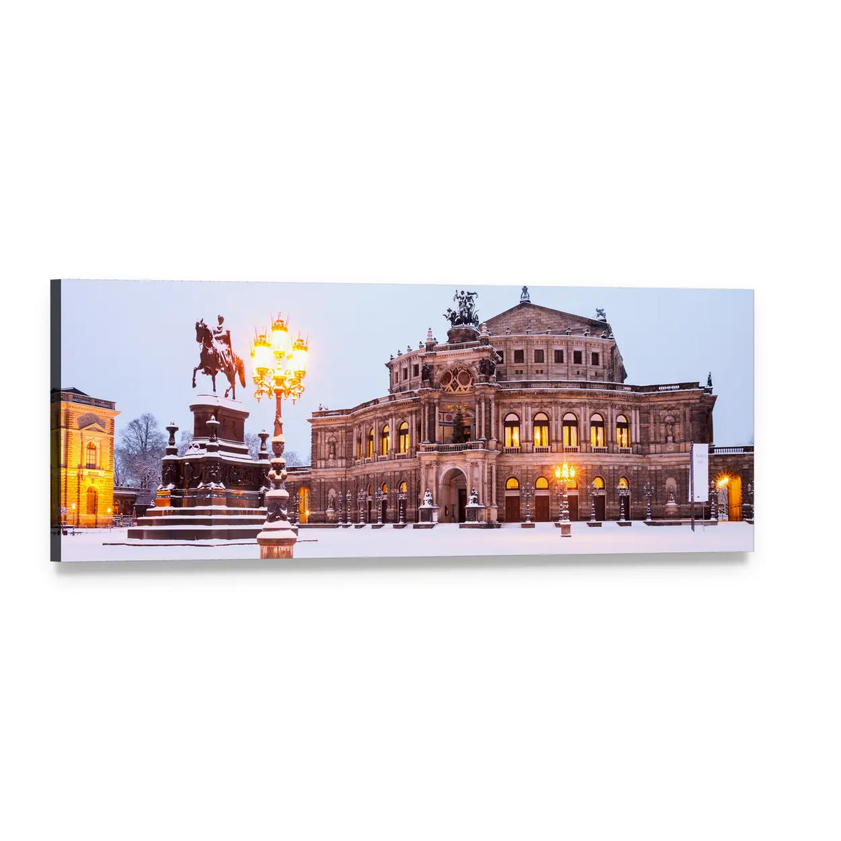 Semperoper in Winter Panoramic Canvas Wall Art, single panel gallery wrapped canvas, angled product view