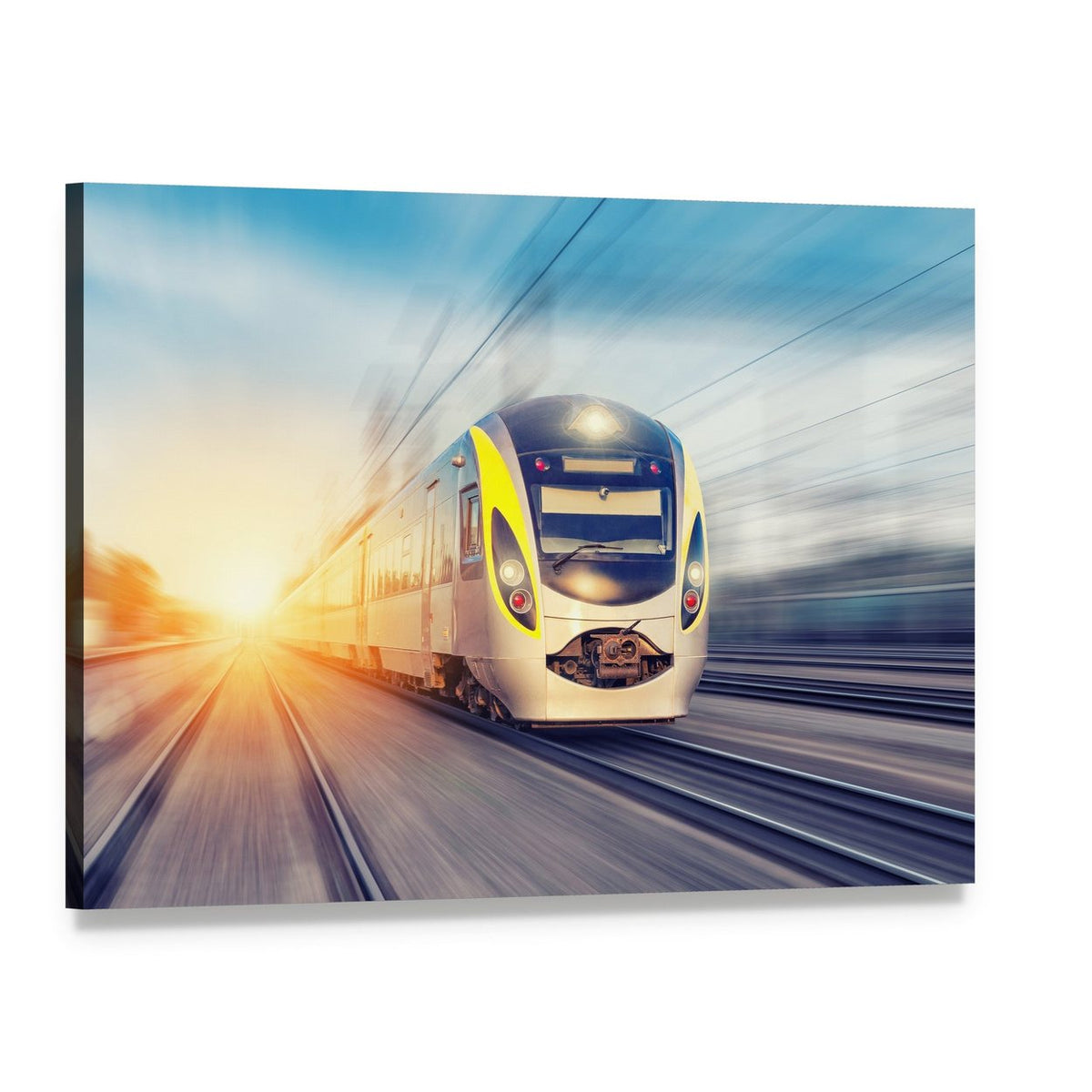 Modern High Speed Train Canvas Wall Art, single panel gallery wrapped canvas, angled product view