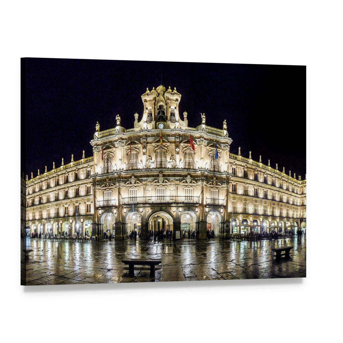 Plaza Mayor at Night Canvas Wall Art, single panel gallery wrapped canvas, angled product view