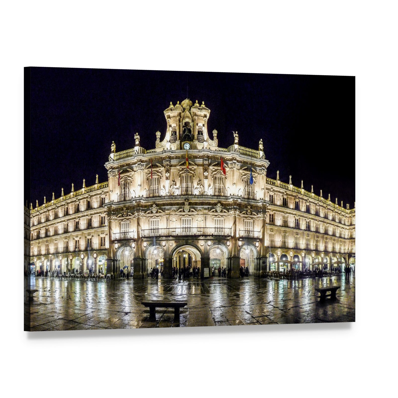 Plaza Mayor at Night Canvas Wall Art, single panel gallery wrapped canvas, angled product view