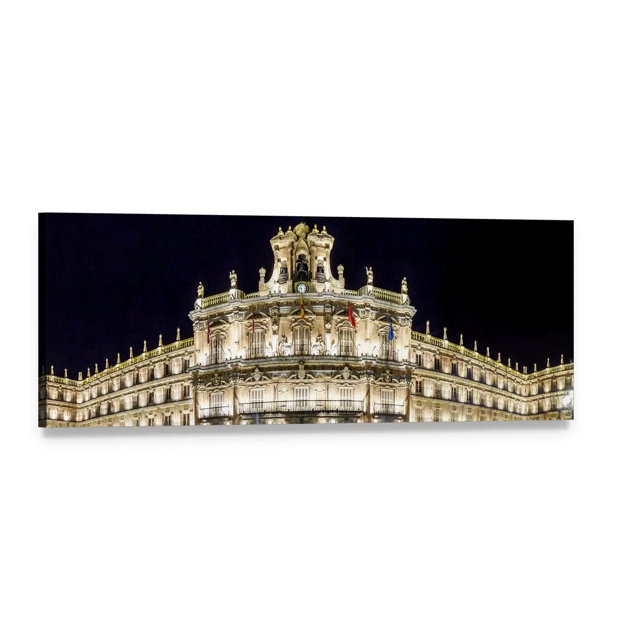Plaza Mayor at Night Panoramic Canvas Wall Art, single panel gallery wrapped canvas, angled product view
