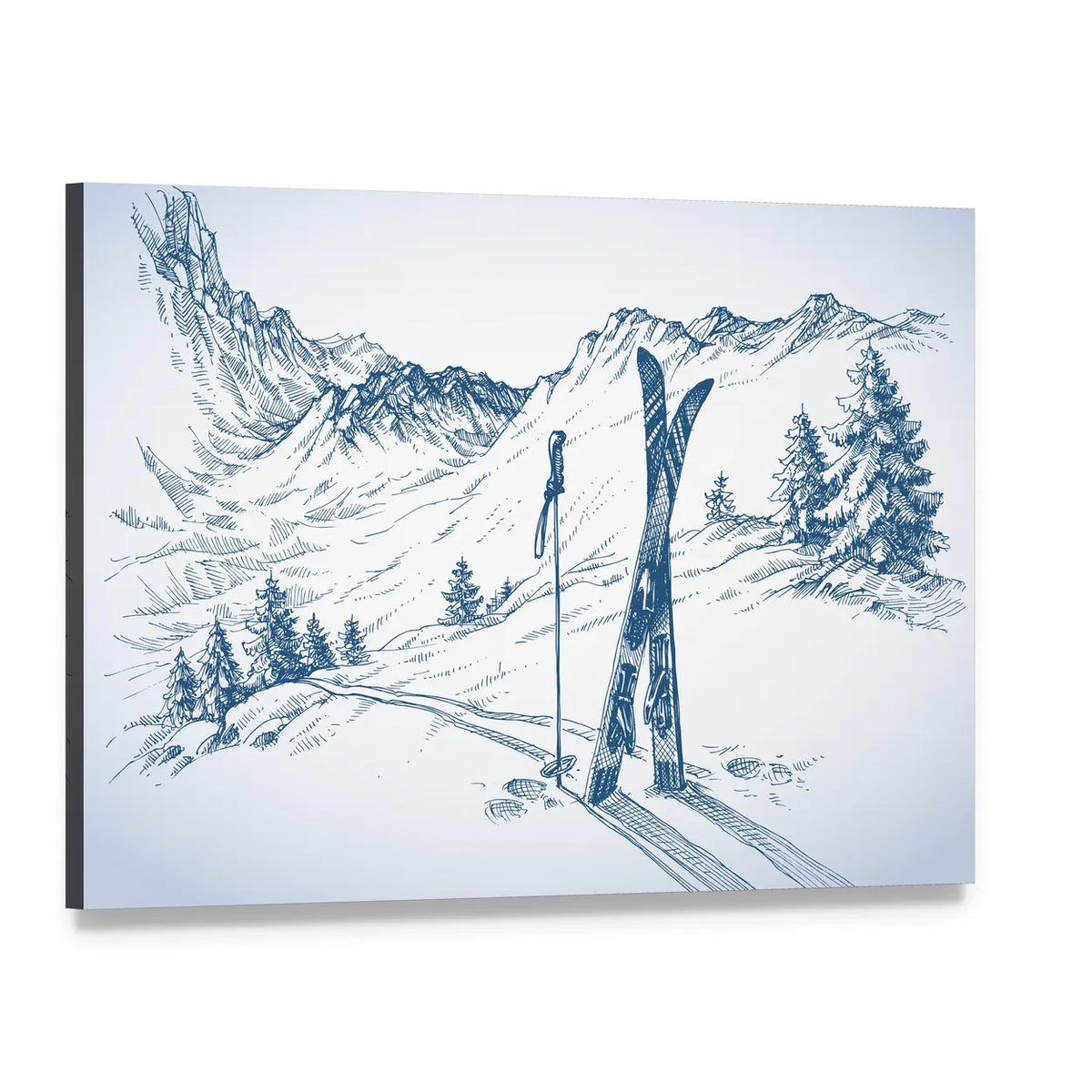 Winter Mountain Landscape Sketch Canvas Wall Art, single panel gallery wrapped canvas, angled product view