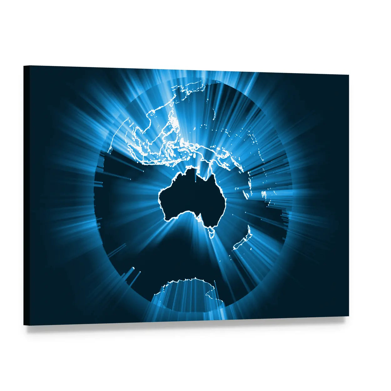 Starburst Globe Over Australia Canvas Wall Art, single panel gallery wrapped canvas, angled product view