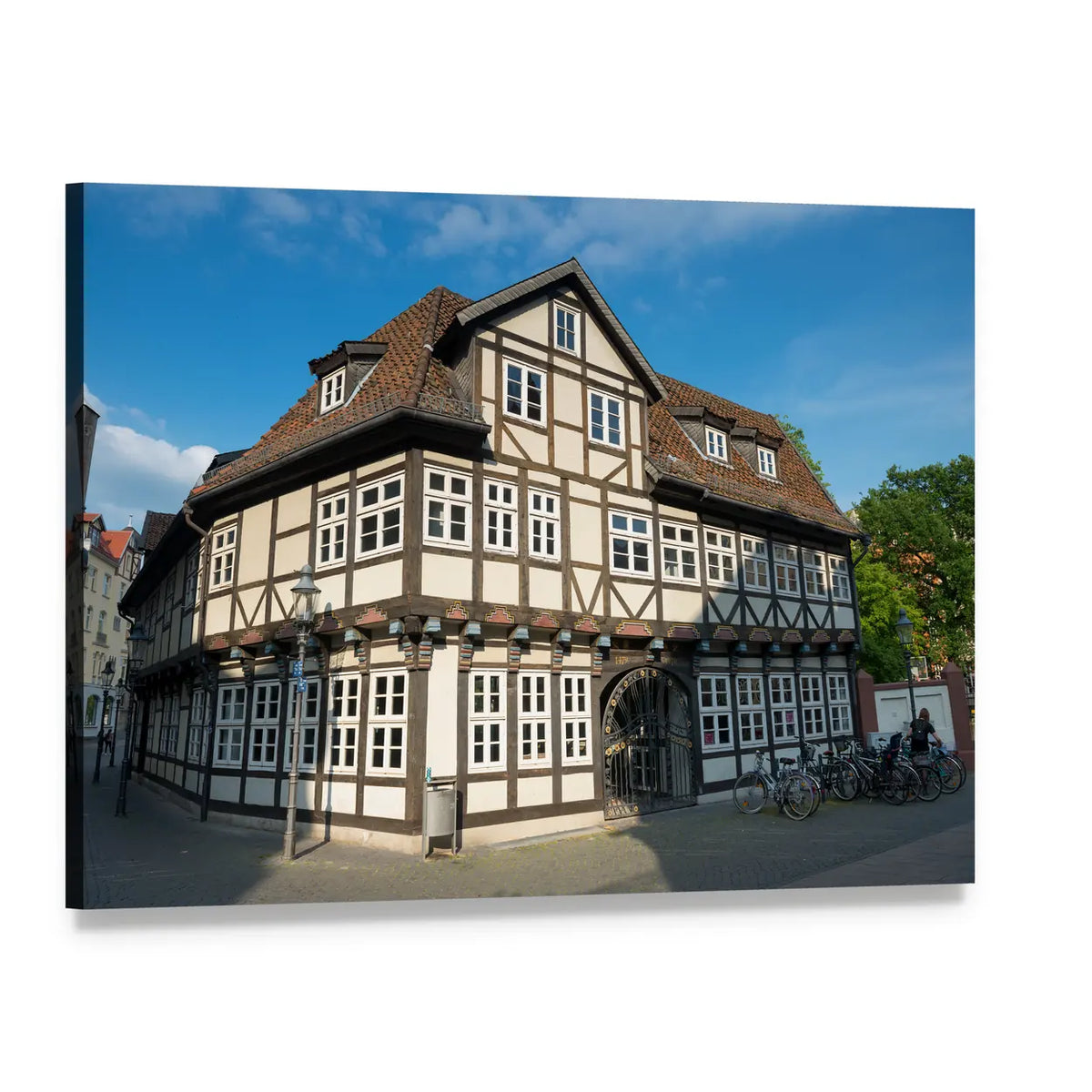 Braunschweig Half-timbered House Canvas Wall Art, single panel gallery wrapped canvas, angled product view