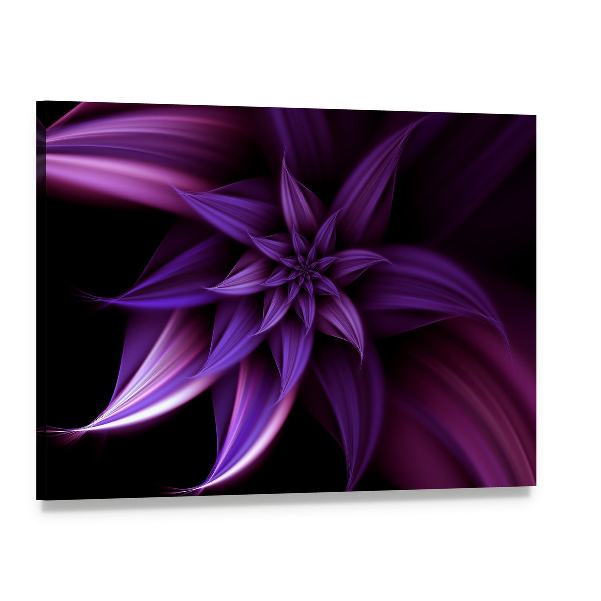 Elegant Purple Fractal Flower Canvas Wall Art, single panel gallery wrapped canvas, angled product view