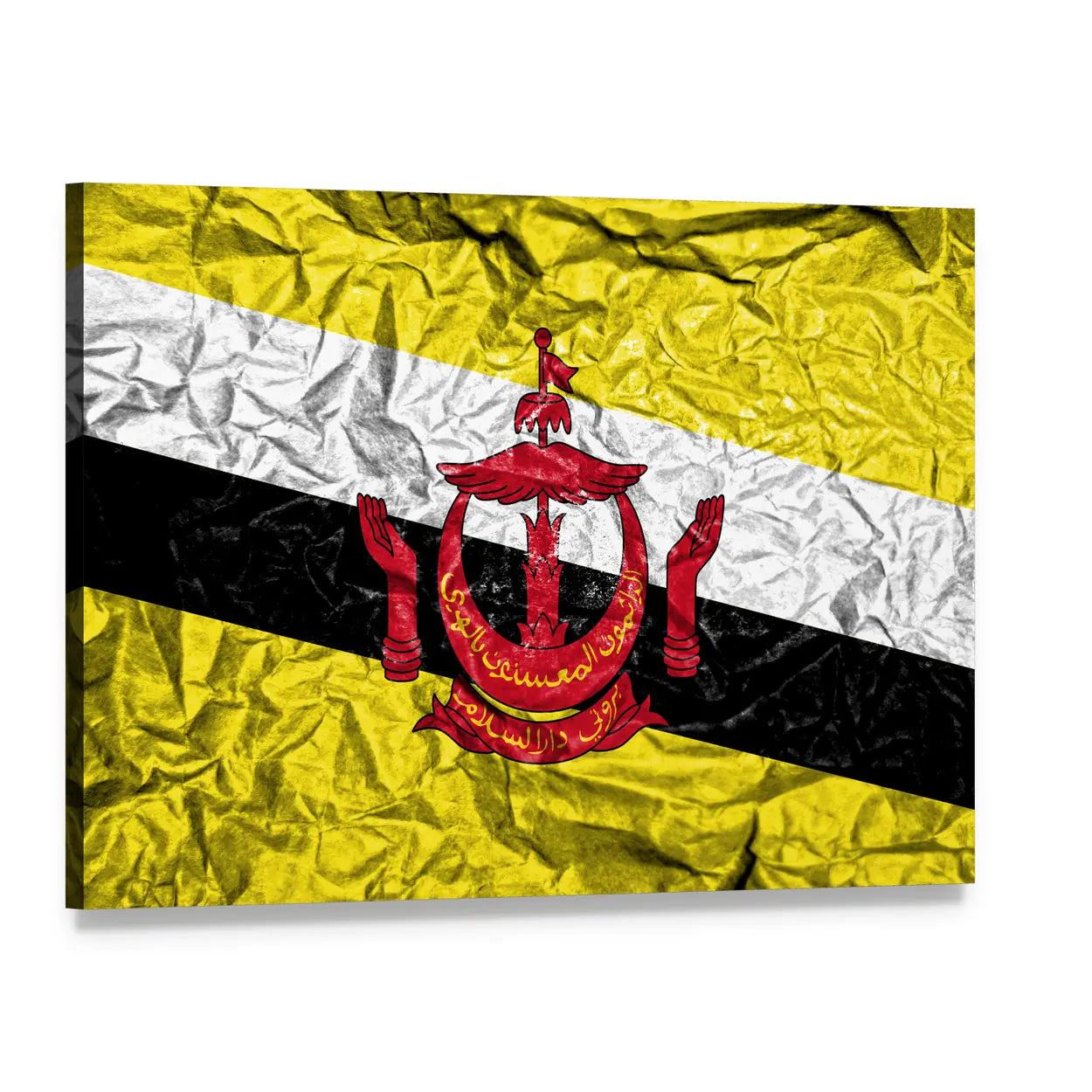 Vintage Brunei Flag Canvas Wall Art, single panel gallery wrapped canvas, angled product view