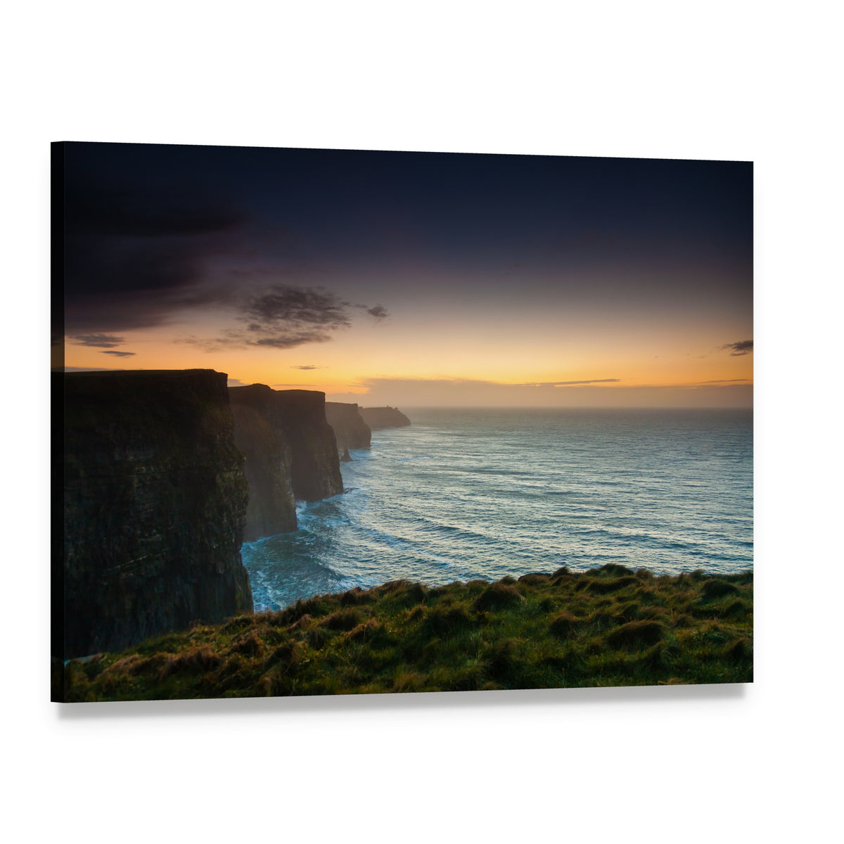 Evening at Cliffs of Moher Canvas Wall Art, single panel gallery wrapped canvas, angled product view