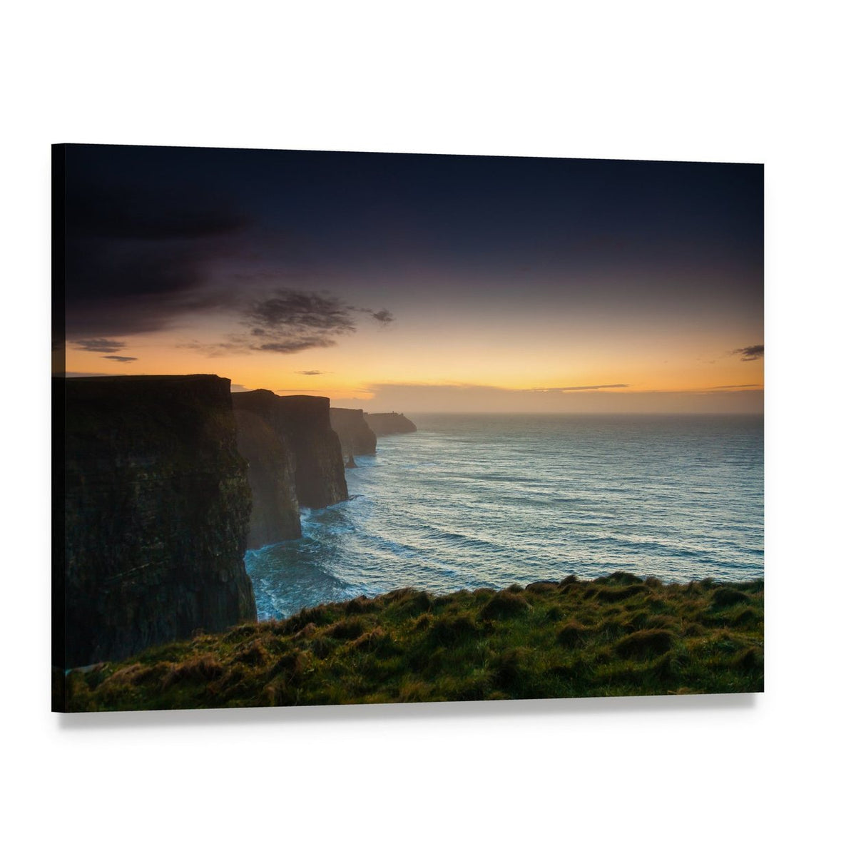 Evening at Cliffs of Moher Canvas Wall Art, single panel gallery wrapped canvas, angled product view