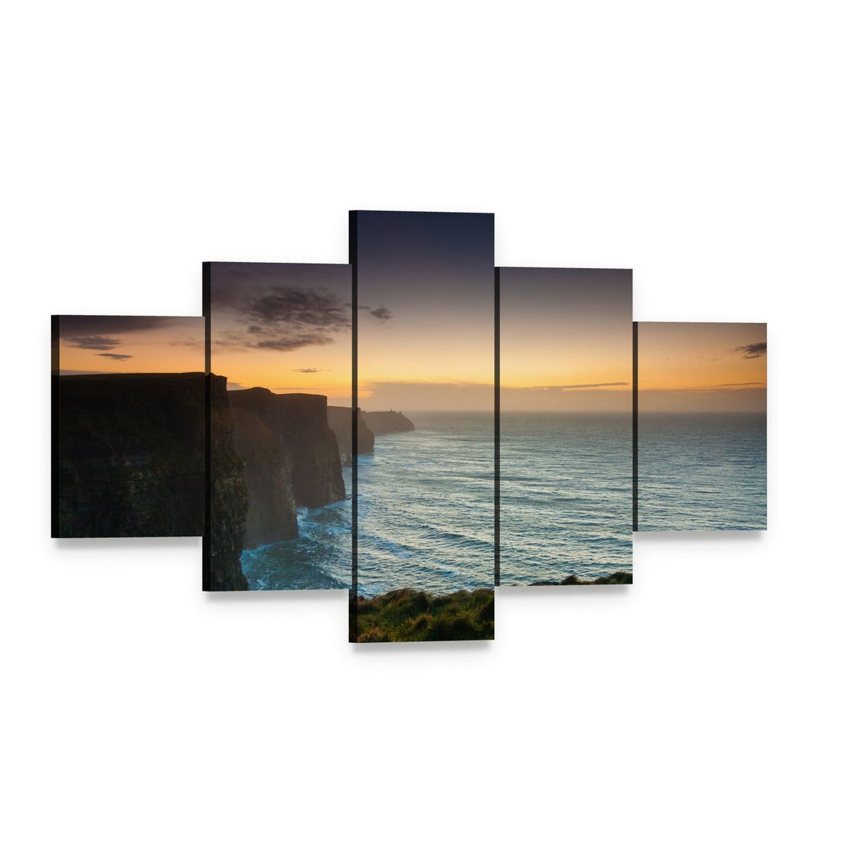 Evening at Cliffs of Moher Canvas Wall Art, 5 panel 5 Star layout gallery wrapped canvas set, angled product view