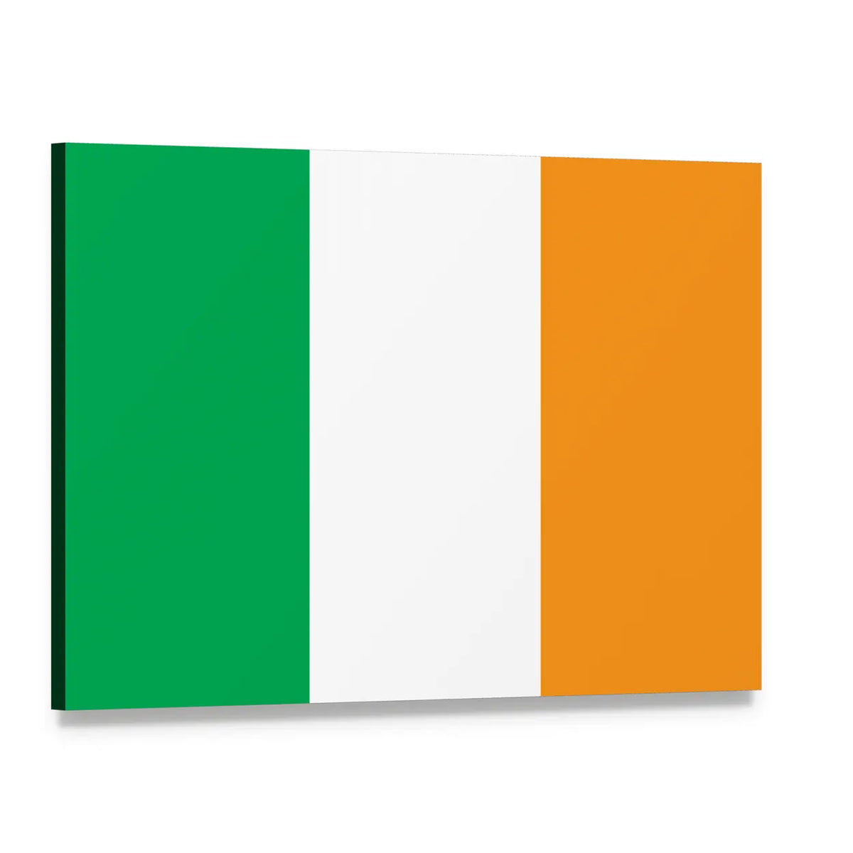 Irish Tricolor Flag Canvas Wall Art, single panel gallery wrapped canvas, angled product view