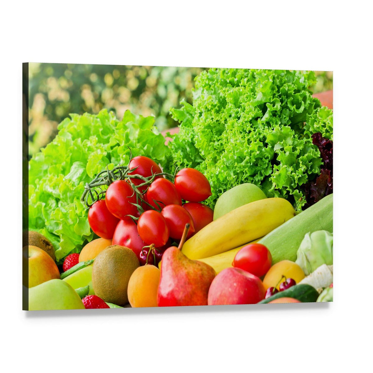 Fresh Fruits and Vegetables Canvas Wall Art, single panel gallery wrapped canvas, angled product view