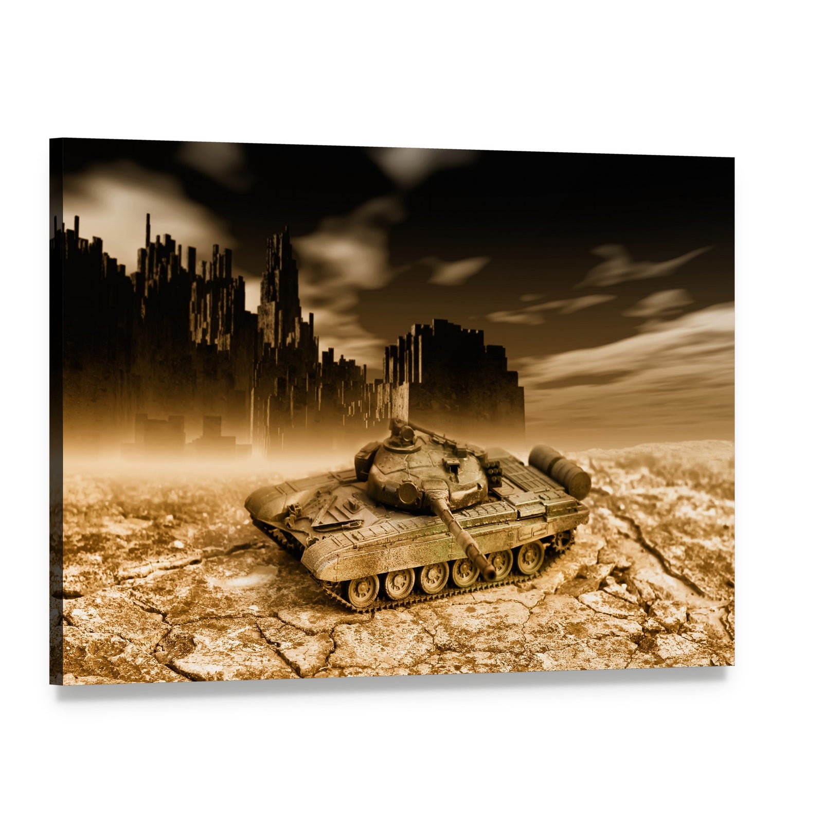 Tank in War Canvas Wall Art, single panel gallery wrapped canvas, angled product view