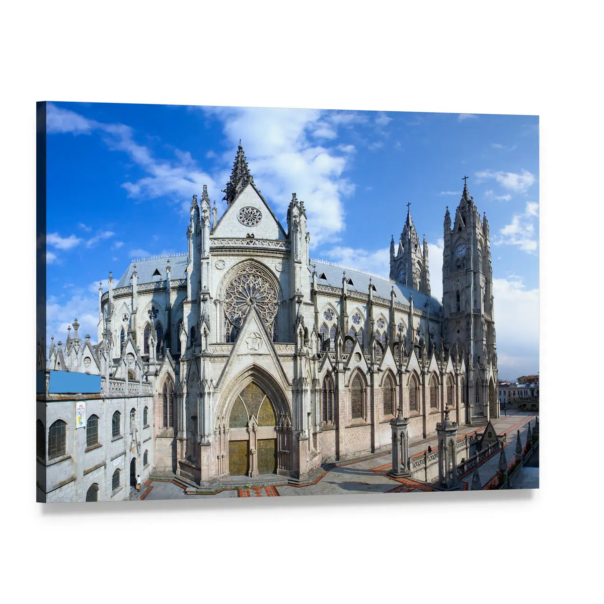 Gothic Cathedral Facade with Rose Window Canvas Wall Art, single panel gallery wrapped canvas, angled product view