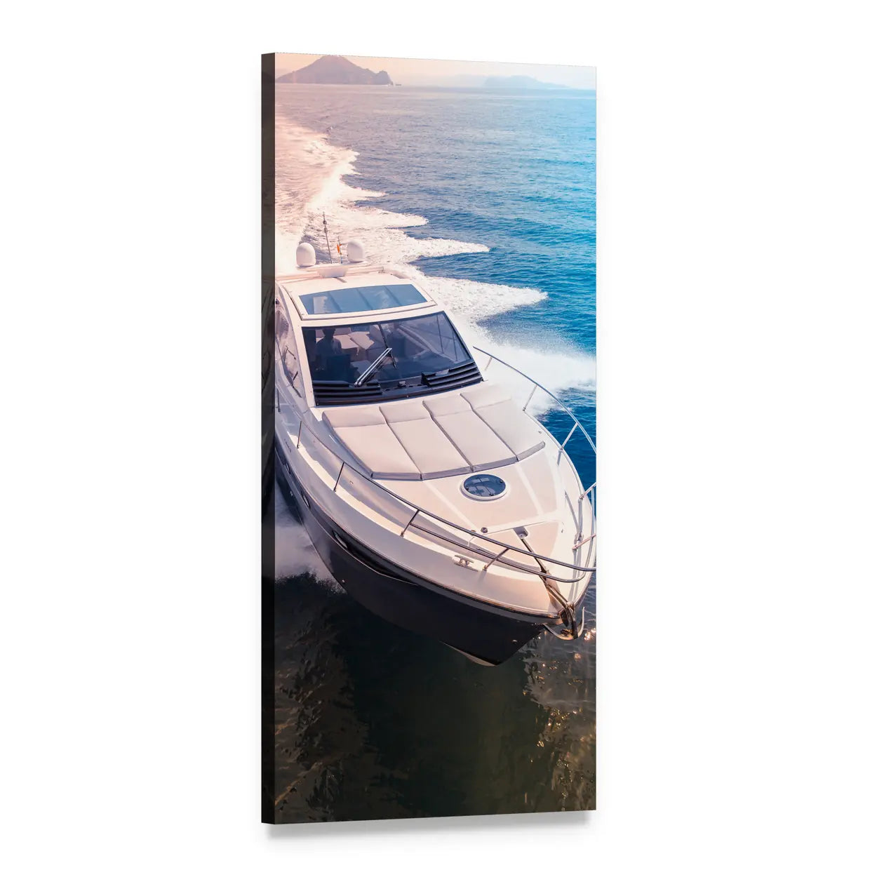 Luxury Yacht in Blue Water Vertical Canvas Wall Art, 1 panel 1 Vertical layout gallery wrapped canvas set, angled product view