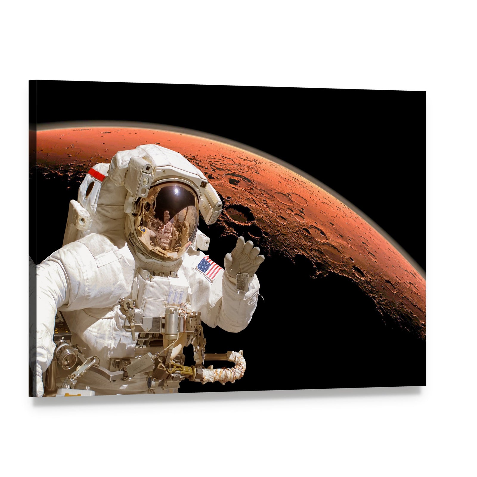 Astronaut Above Mars Canvas Wall Art, single panel gallery wrapped canvas, angled product view