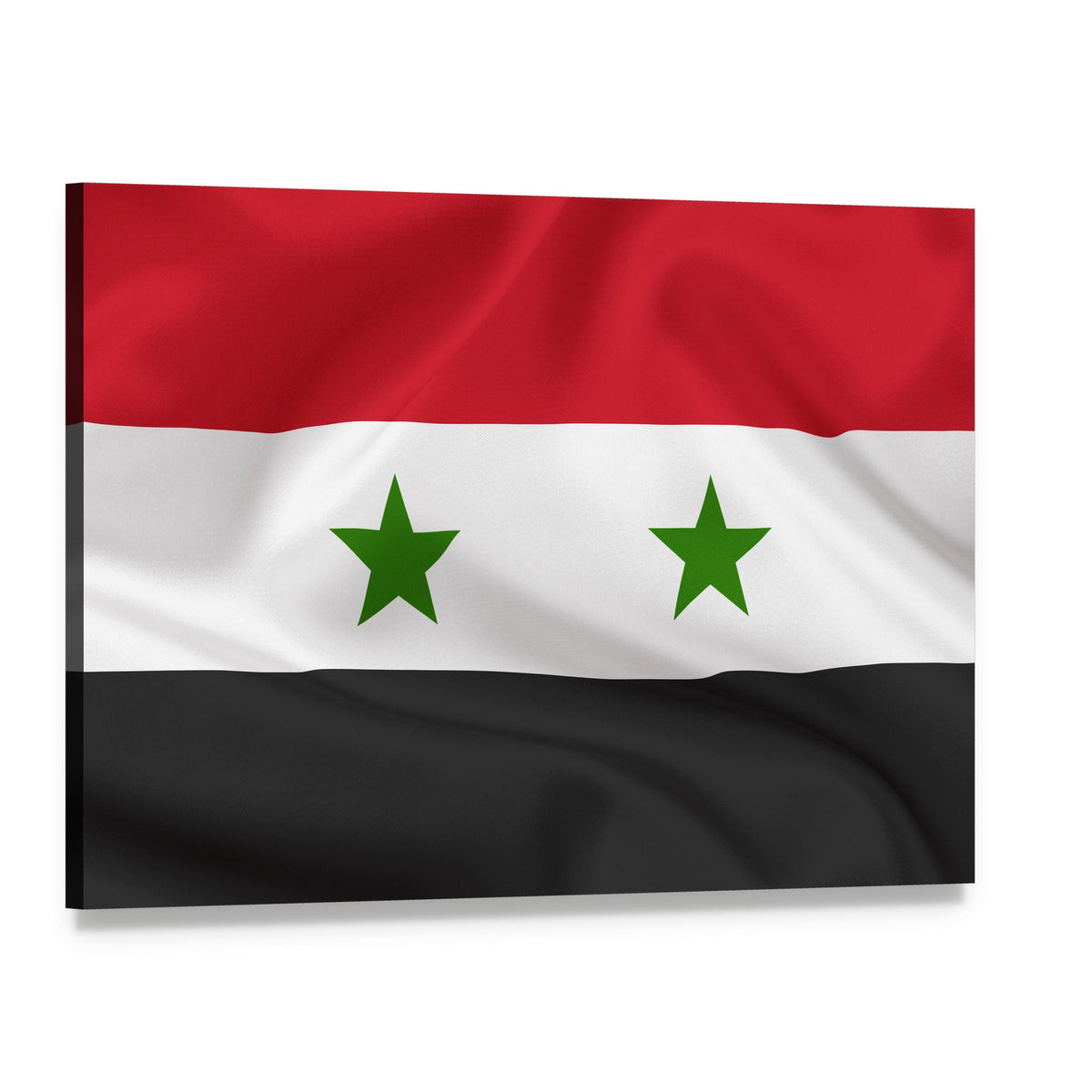 Syrian Flag Waving on Silk Canvas Wall Art, single panel gallery wrapped canvas, angled product view