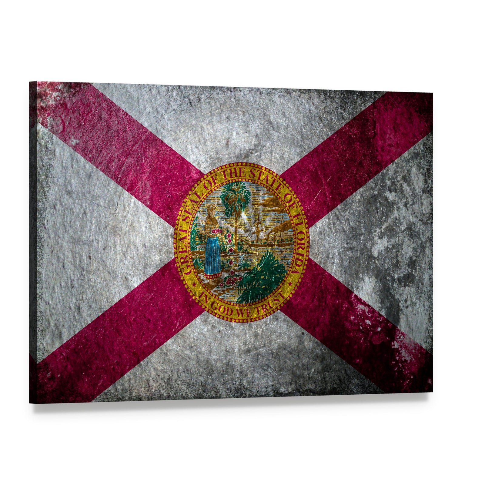 Florida State Flag with Distressed Texture Canvas Wall Art, single panel gallery wrapped canvas, angled product view