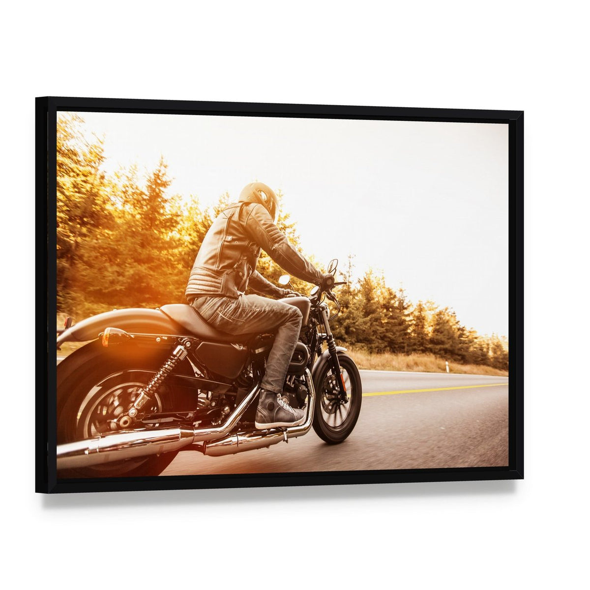 High Power Motorcycle Canvas Wall Art, framed canvas in a black floater frame, angled product view